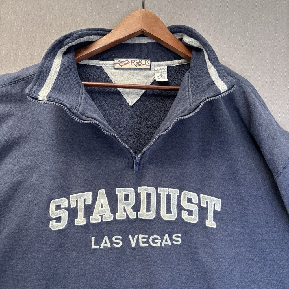 Vintage Stardust Las Vegas Casino 1/4 Zip Sweatshirt Mens 2XL Navy Red Rock - Picture 6 of 9